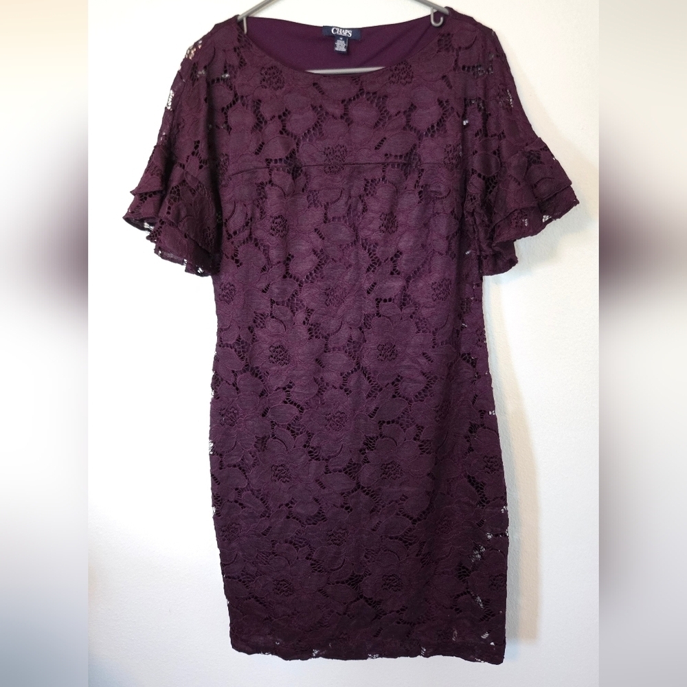 Chaps Purple Lace Fitted Dress Size 10